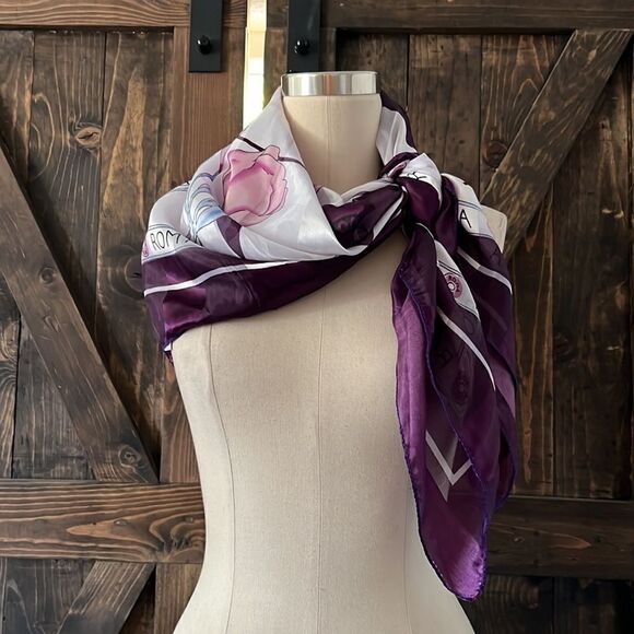 ROMA Beautiful Sheer Purple lavander Tulips Polyester Scarf 38x38 - Picture 5 of 10